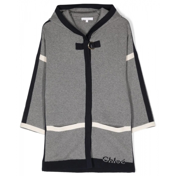 Chloé - Cappotto con Cappuccio Grigio per Bambini - Chloé Exclusive Luxury Collection