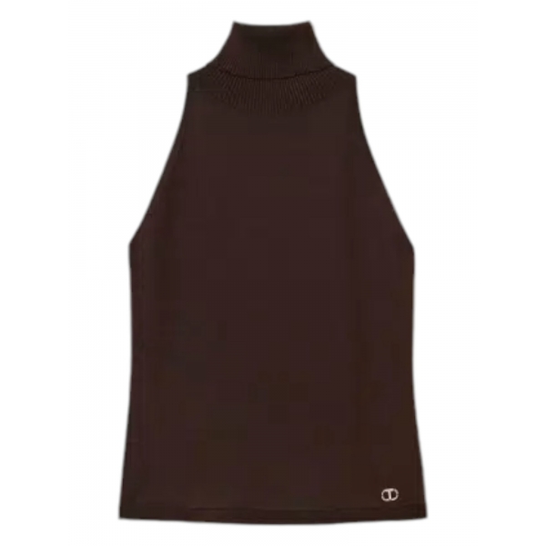 Twinset - High Neck Sleeveless Top - Brown - Top - Made in Italy - Luxury Exclusive Collection