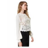 Twinset - Crochet Knit with Long Balloon Sleeves - White - Knitwear - Made in Italy - Luxury Exclusive Collection