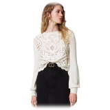 Twinset - Crochet Knit with Long Balloon Sleeves - White - Knitwear - Made in Italy - Luxury Exclusive Collection