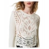 Twinset - Crochet Knit with Long Balloon Sleeves - White - Knitwear - Made in Italy - Luxury Exclusive Collection