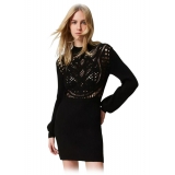 Twinset - Crochet Knit with Long Balloon Sleeves - Black - Knitwear - Made in Italy - Luxury Exclusive Collection