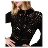 Twinset - Crochet Knit with Long Balloon Sleeves - Black - Knitwear - Made in Italy - Luxury Exclusive Collection