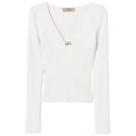 Twinset - Ribbed Sweater with Logo Detail - White - Knitwear - Made in Italy - Luxury Exclusive Collection