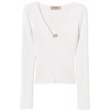 Twinset - Ribbed Sweater with Logo Detail - White - Knitwear - Made in Italy - Luxury Exclusive Collection