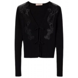 Twinset - Cardigan with Macramé Lace Inserts - Black - Knitwear - Made in Italy - Luxury Exclusive Collection