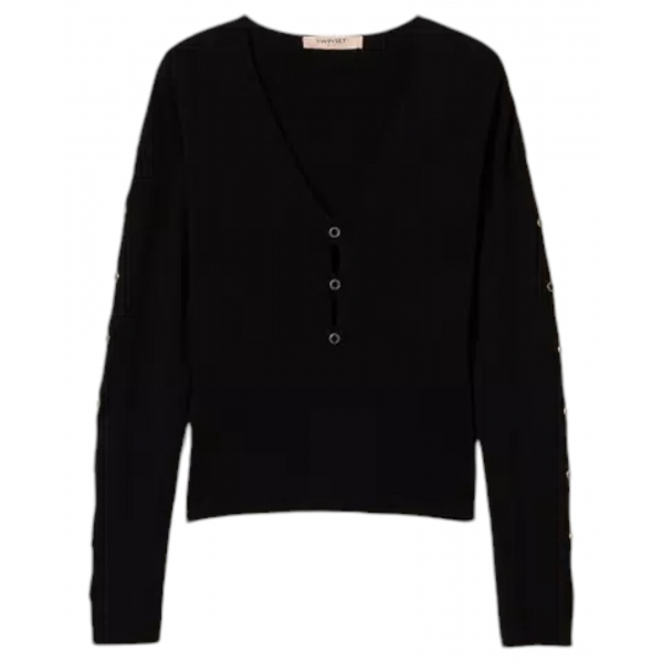 Twinset - Sweater with Cut-Out Details and Studs - Black - Knitwear - Made in Italy - Luxury Exclusive Collection