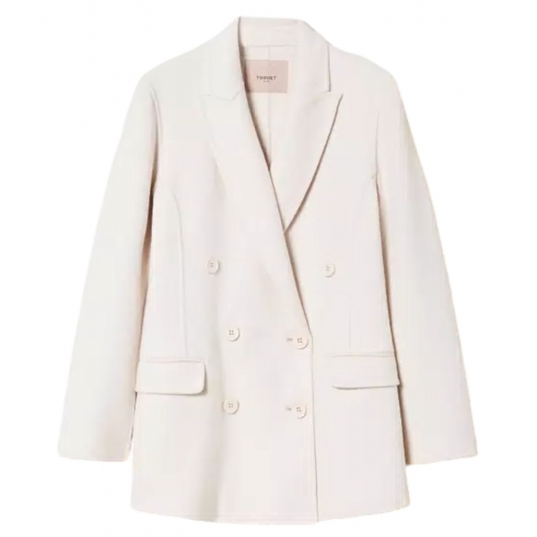 Twinset - Wool Cloth Double-Breasted Jacket - Cream - Jackets - Made in Italy - Luxury Exclusive Collection