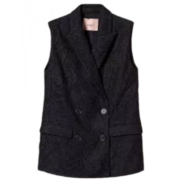 Twinset - Gilet Doppiopetto in Pizzo Macramè - Nero - Giacche - Made in Italy - Luxury Exclusive Collection