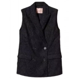 Twinset - Gilet Doppiopetto in Pizzo Macramè - Nero - Giacche - Made in Italy - Luxury Exclusive Collection