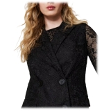 Twinset - Gilet Doppiopetto in Pizzo Macramè - Nero - Giacche - Made in Italy - Luxury Exclusive Collection