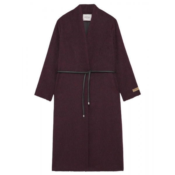 Ottod'Ame - Cappotto Lungo con Cintura in Ecopelle - Bordeaux - Giacca - Luxury Exclusive Collection