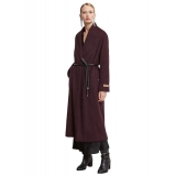 Ottod'Ame - Cappotto Lungo con Cintura in Ecopelle - Bordeaux - Giacca - Luxury Exclusive Collection