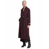 Ottod'Ame - Long Coat with Faux Leather Belt - Bordeaux - Jacket - Luxury Exclusive Collection