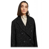 Ottod'Ame - Salt and Pepper Fabric Long Coat - Black - Jacket - Luxury Exclusive Collection