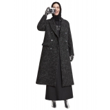 Ottod'Ame - Salt and Pepper Fabric Long Coat - Black - Jacket - Luxury Exclusive Collection