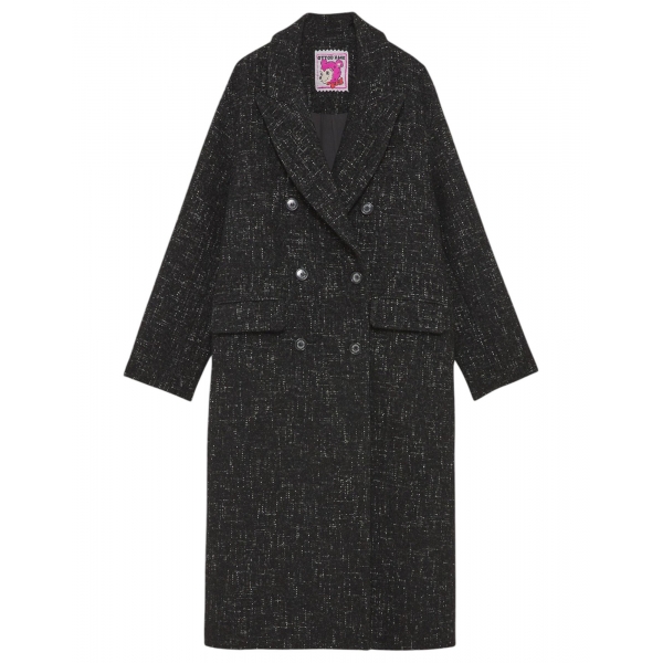 Ottod'Ame - Salt and Pepper Fabric Long Coat - Black - Jacket - Luxury Exclusive Collection