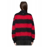 Dondup - Striped Turtleneck Sweater in Wool - Black/Red - Knitwear - Luxury Exclusive Collection