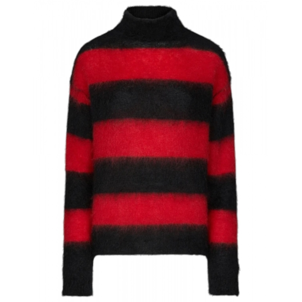 Dondup - Striped Turtleneck Sweater in Wool - Black/Red - Knitwear - Luxury Exclusive Collection