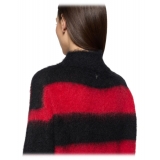 Dondup - Striped Turtleneck Sweater in Wool - Black/Red - Knitwear - Luxury Exclusive Collection