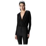 Pinko - Metallic Effect Draped Bodysuit - Black - Top - Made in Italy - Luxury Exclusive Collection