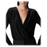 Pinko - Body Drappeggiato Effetto Metallizzato - Nero - Top - Made in Italy - Luxury Exclusive Collection