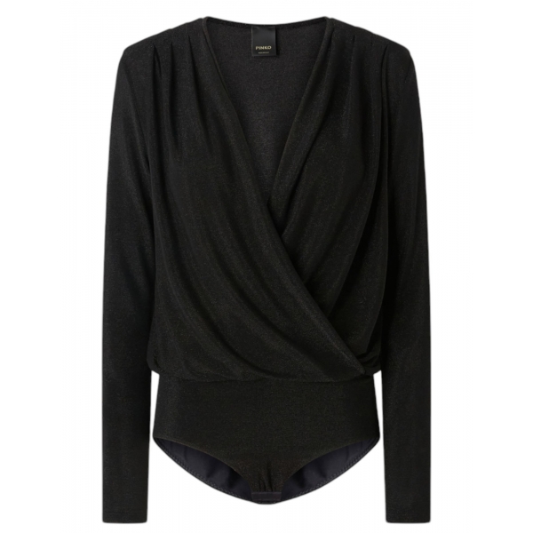 Pinko - Body Drappeggiato Effetto Metallizzato - Nero - Top - Made in Italy - Luxury Exclusive Collection