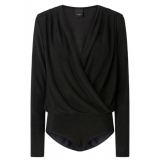 Pinko - Body Drappeggiato Effetto Metallizzato - Nero - Top - Made in Italy - Luxury Exclusive Collection