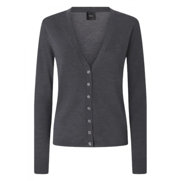 Pinko - Cardigan in Lana Extrafine con Scollo a V - Grigio - Maglione - Made in Italy - Luxury Exclusive Collection