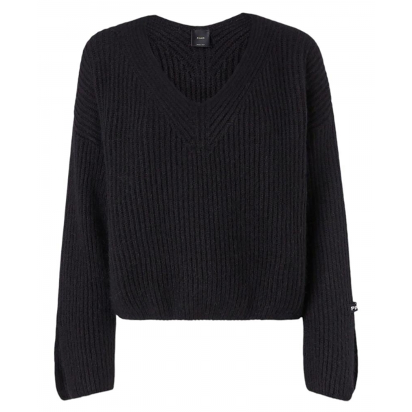 Pinko - English Rib V-neck Sweater - Black - Sweater - Made in Italy - Luxury Exclusive Collection