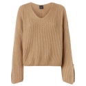 Pinko - English Rib V-neck Sweater - Beige - Sweater - Made in Italy - Luxury Exclusive Collection