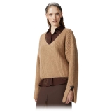 Pinko - Maglione a Costa Inglese con Scollo a V - Beige - Maglione - Made in Italy - Luxury Exclusive Collection