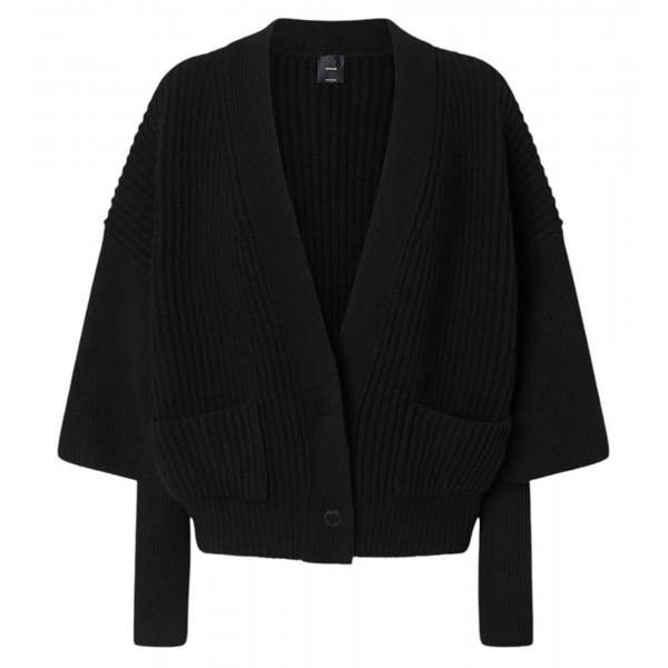 Pinko - English Ribbed Boxy Short Cardigan - Black - Sweater - Made in Italy - Luxury Exclusive Collection