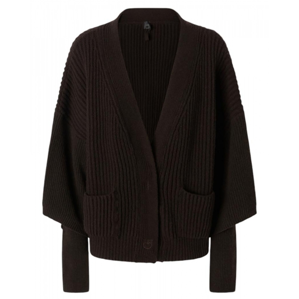 Pinko - Cardigan Corto e Boxy a Costa Inglese - Marrone - Maglione - Made in Italy - Luxury Exclusive Collection