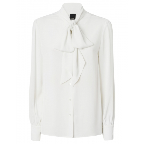 Pinko - Camicia in Crêpe con Fiocco - Bianco - Camicie - Made in Italy - Luxury Exclusive Collection