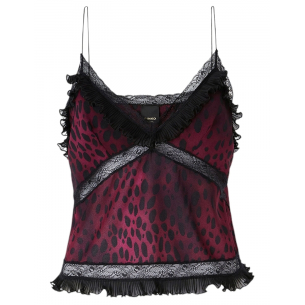 Pinko - Spotted Animal Print Short Top - Black/Pink - Top - Made in Italy - Luxury Exclusive Collection