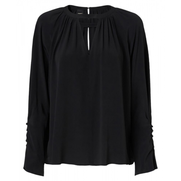 Pinko - Blusa in Crêpe con Apertura a V - Nero - Camicie - Made in Italy - Luxury Exclusive Collection