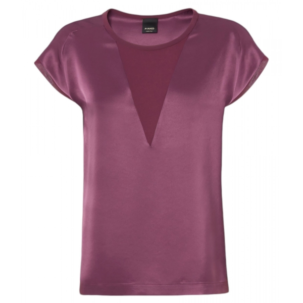 Pinko - Blusa a T-shirt in Tessuto Satin - Bordeaux - Top - Made in Italy - Luxury Exclusive Collection