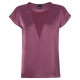 Pinko - Satin Fabric T-shirt Blouse - Bordeaux - Top - Made in Italy - Luxury Exclusive Collection