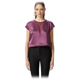 Pinko - Satin Fabric T-shirt Blouse - Bordeaux - Top - Made in Italy - Luxury Exclusive Collection