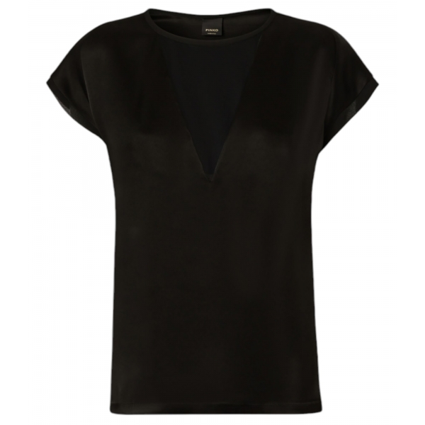 Pinko - Blusa a T-shirt in Tessuto Satin - Nero - Top - Made in Italy - Luxury Exclusive Collection