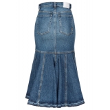 Pinko - Vintage Effect Denim Midi Skirt - Blue - Skirt - Made in Italy - Luxury Exclusive Collection