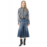 Pinko - Vintage Effect Denim Midi Skirt - Blue - Skirt - Made in Italy - Luxury Exclusive Collection