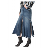 Pinko - Vintage Effect Denim Midi Skirt - Blue - Skirt - Made in Italy - Luxury Exclusive Collection