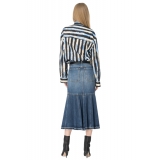 Pinko - Vintage Effect Denim Midi Skirt - Blue - Skirt - Made in Italy - Luxury Exclusive Collection