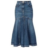 Pinko - Vintage Effect Denim Midi Skirt - Blue - Skirt - Made in Italy - Luxury Exclusive Collection