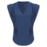 Pinko - Top con Scollo a V in Misto Seta - Blu - Top - Made in Italy - Luxury Exclusive Collection