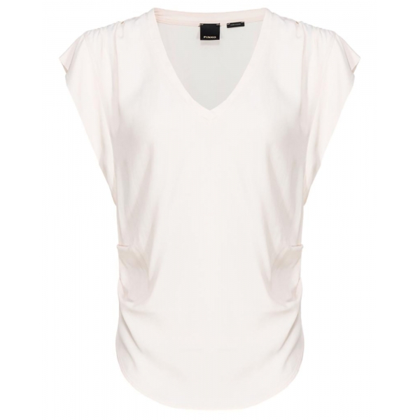 Pinko - Top con Scollo a V in Misto Seta - Bianco - Top - Made in Italy - Luxury Exclusive Collection