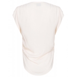 Pinko - Top con Scollo a V in Misto Seta - Bianco - Top - Made in Italy - Luxury Exclusive Collection