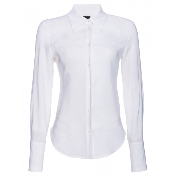 Pinko - Camicia Crop Aderente in Georgette - Bianco - Camicie - Made in Italy - Luxury Exclusive Collection